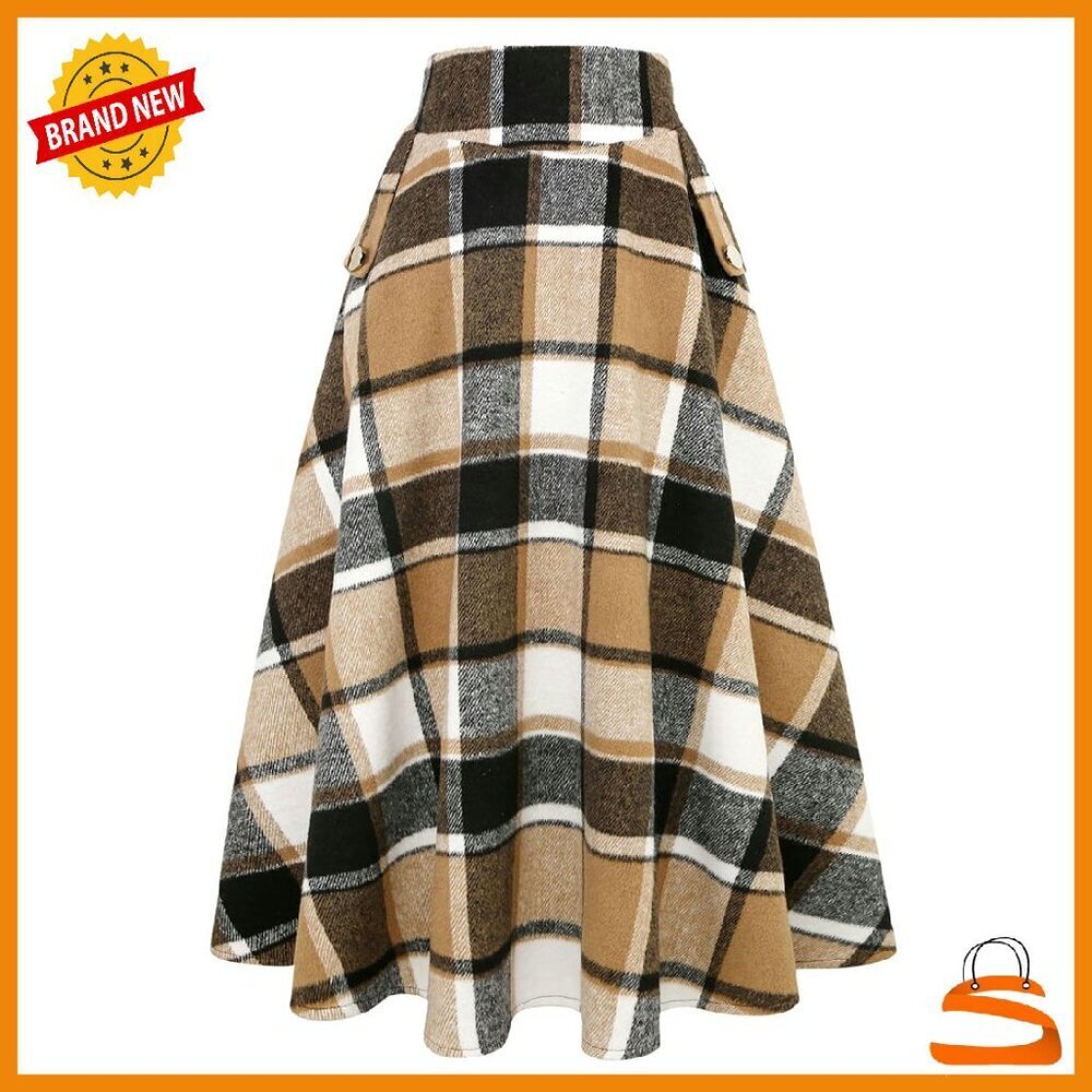 Wool Blend High Waisted A-Line Long Skirt Fall Winter Casual